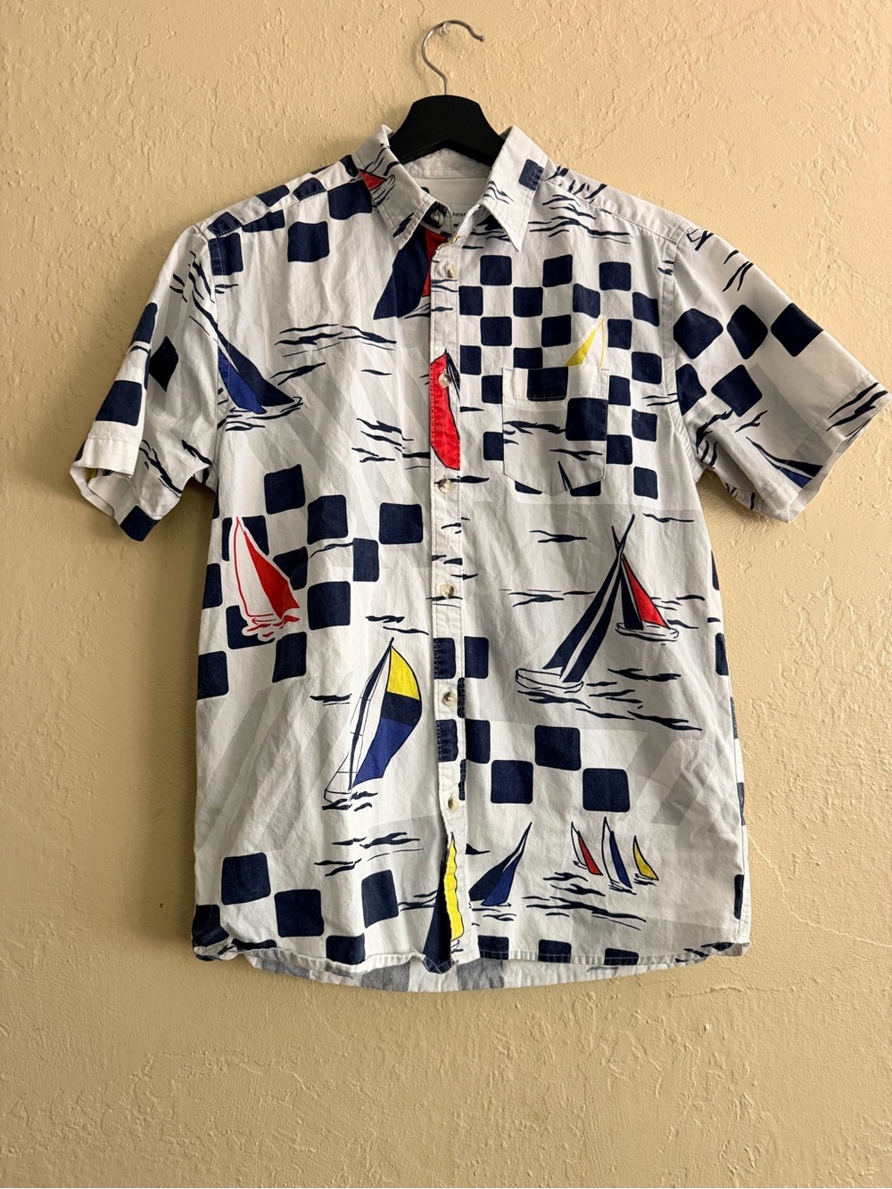 White Nautical Print Short-Sleeve Button-Up Shirt